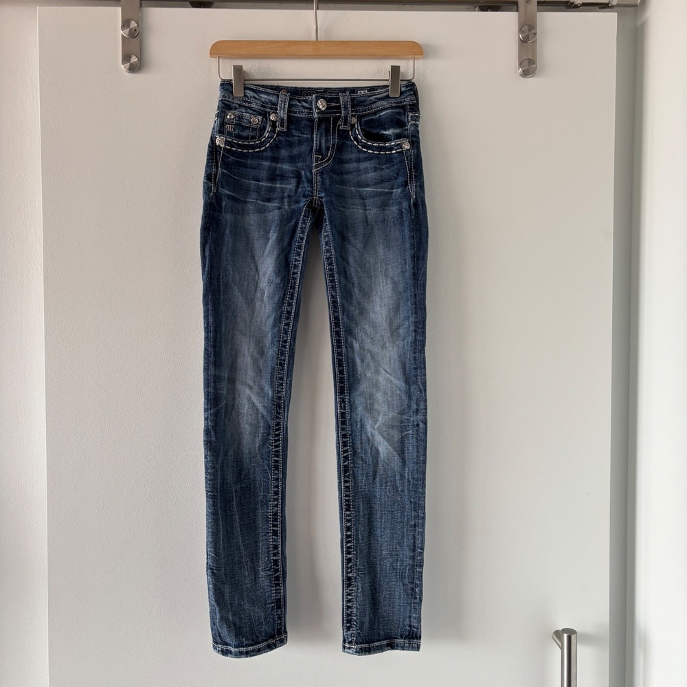 Miss Me Girls Skinny Jeans Blue Embellished Flap Pocket